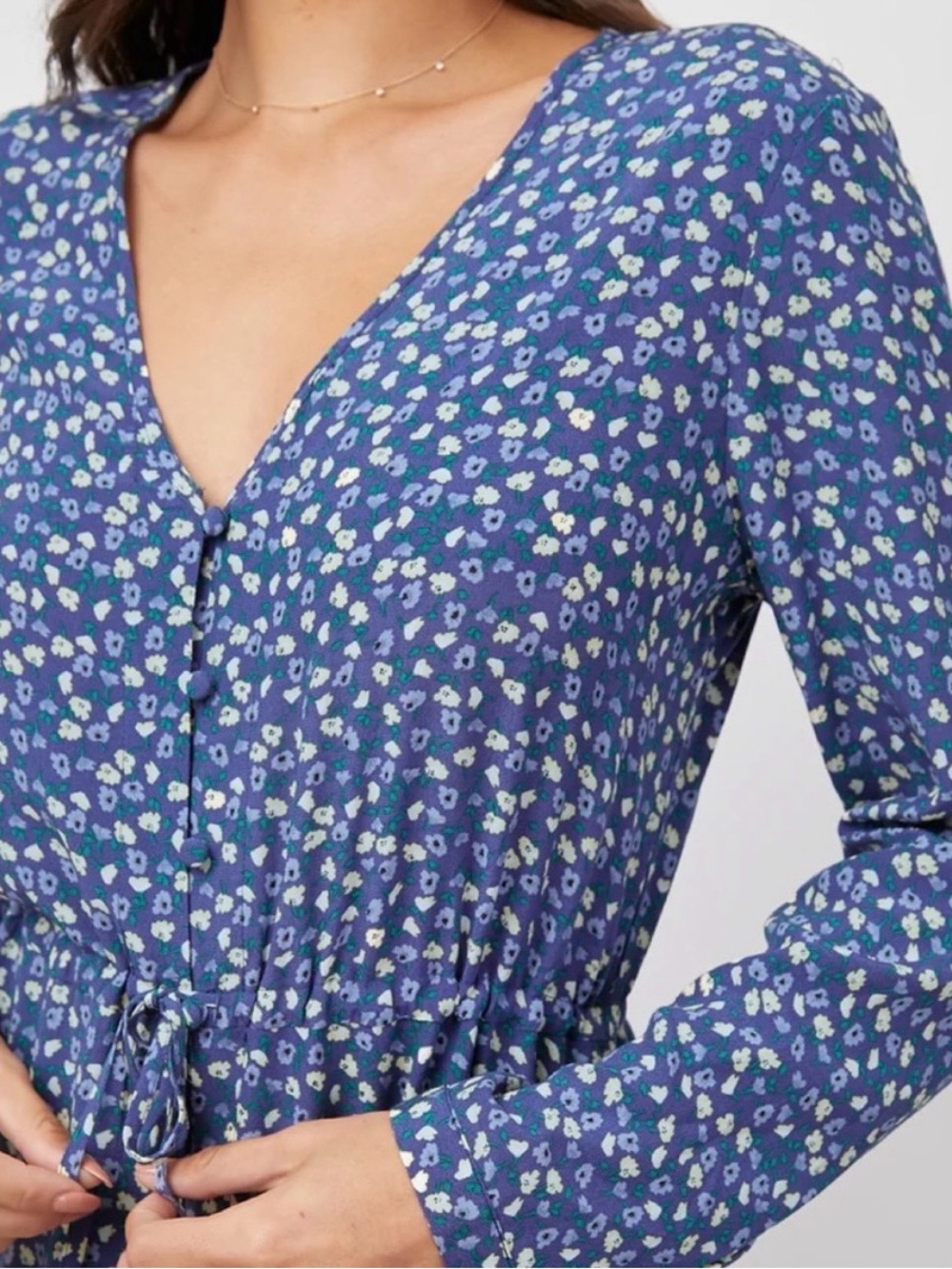 Rails Jade Dress Navy Ditsy Floral Button Front Hi-Low Ruffle Hem Size Medium - Picture 5 of 13